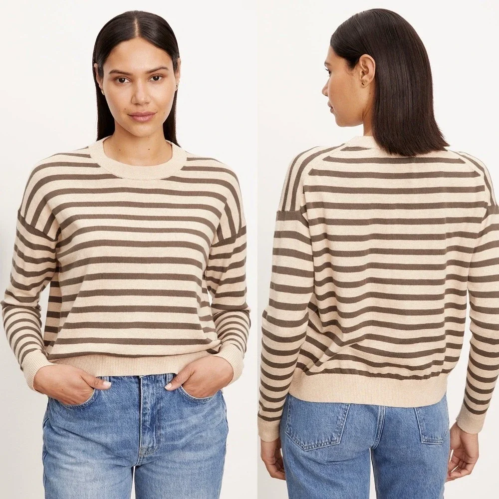 Velvet by Graham and Spencer Alister Striped Crewneck Sweater Cashmere Blend S